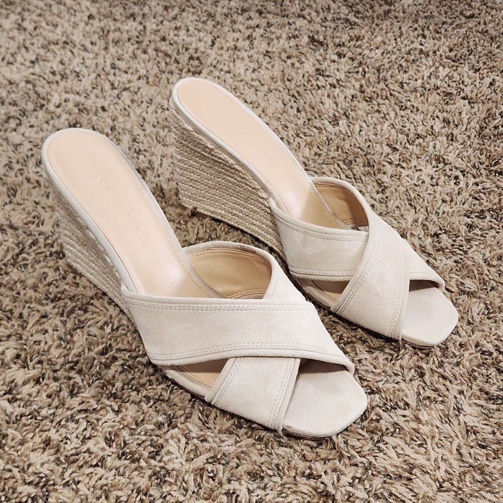 Veronica Beard Suede Woven Wedge Sandals Size 11M Tan
